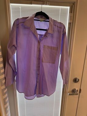 LOFT Lavender Sheer Button-Down Shirt